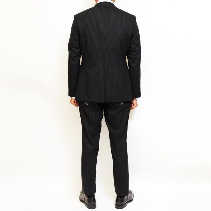 スーツ メンズ 2020-21 新作 秋冬 レノマ オム BISHU 尾州 ブラック炭黒 5.5mm ストライプ DROP7.5 新型 スリム 2つボタン ビジネススーツ (AB体) | renoma | 03