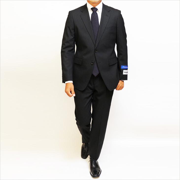 スーツ メンズ 2020-21 新作 秋冬 レノマ オム BISHU 尾州 ブラック炭黒 5.5mm ストライプ DROP7.5 新型 スリム 2つボタン ビジネススーツ (AB体) | renoma | 04
