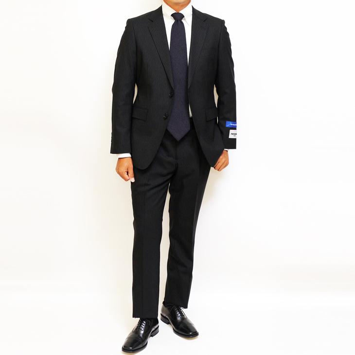 スーツ メンズ 2020-21 新作 秋冬 レノマ オム BISHU 尾州 ブラック炭黒 5.5mm ストライプ DROP7.5 新型 スリム 2つボタン ビジネススーツ (AB体) | renoma | 05