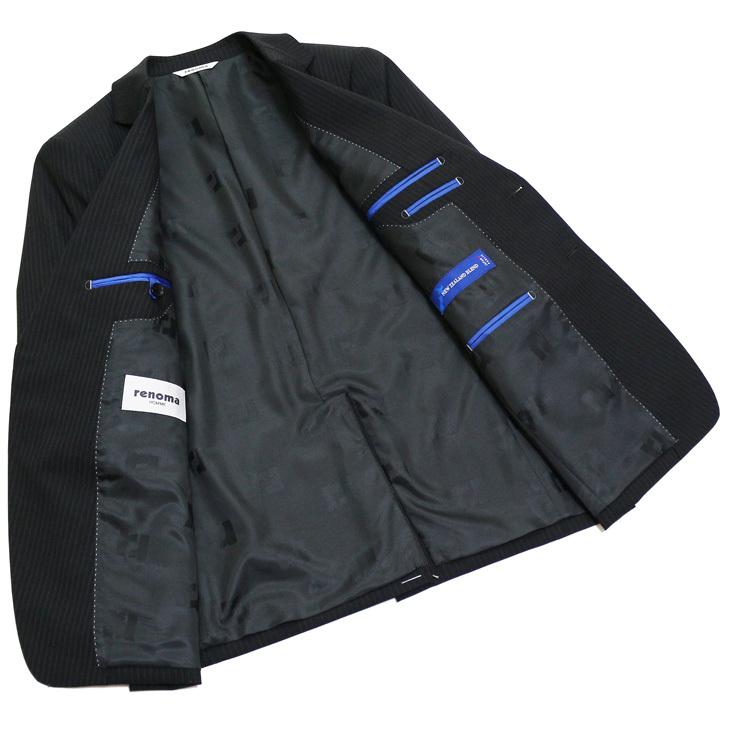 スーツ メンズ 2020-21 新作 秋冬 レノマ オム BISHU 尾州 ブラック炭黒 5.5mm ストライプ DROP7.5 新型 スリム 2つボタン ビジネススーツ (AB体) | renoma | 06