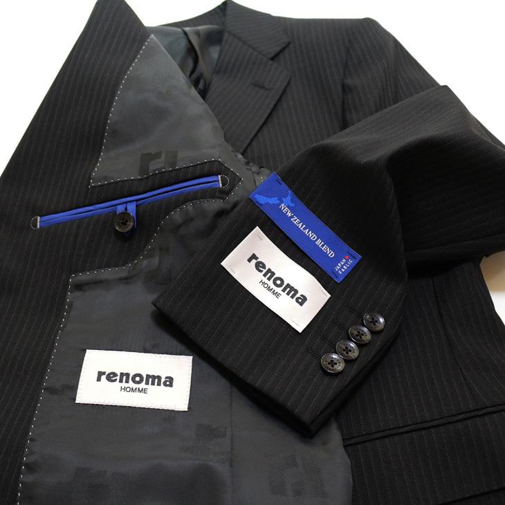 スーツ メンズ 2020-21 新作 秋冬 レノマ オム BISHU 尾州 ブラック炭黒 5.5mm ストライプ DROP7.5 新型 スリム 2つボタン ビジネススーツ (AB体) | renoma | 07