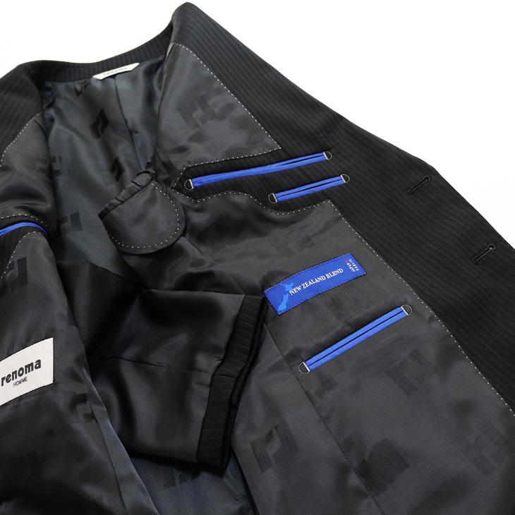 スーツ メンズ 2020-21 新作 秋冬 レノマ オム BISHU 尾州 ブラック炭黒 5.5mm ストライプ DROP7.5 新型 スリム 2つボタン ビジネススーツ (AB体) | renoma | 08