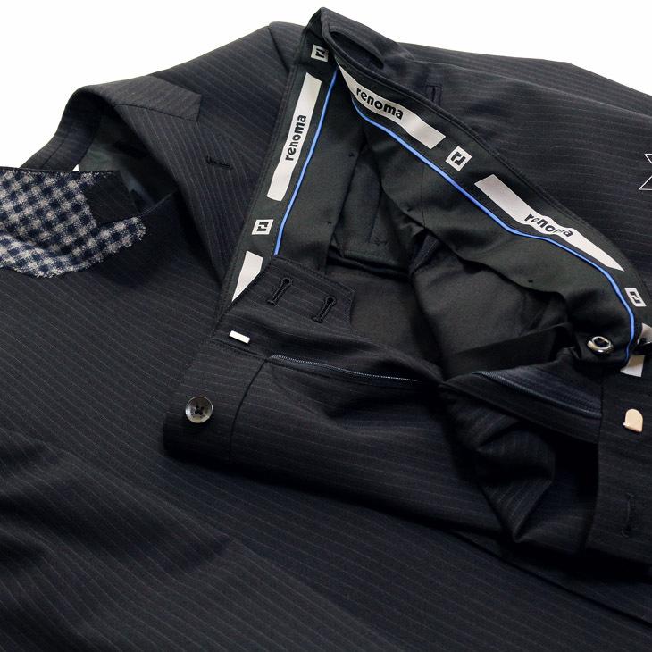 スーツ メンズ 新品 秋冬 レノマ オム BISHU 尾州 濃紺ネイビー 5.5mm ストライプ DROP7.5 新型 スリム 2つボタン ビジネススーツ (A/AB体) | renoma | 17