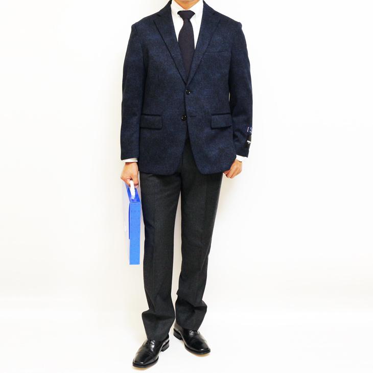 ジャケット テーラード ブレザー 2021-22新作 秋冬 新品 renoma レノマ パリス 濃紺ネイビー杢 石目調 ストレッチ ニット素材 ジャケット (AB体) やや細め | renoma | 01