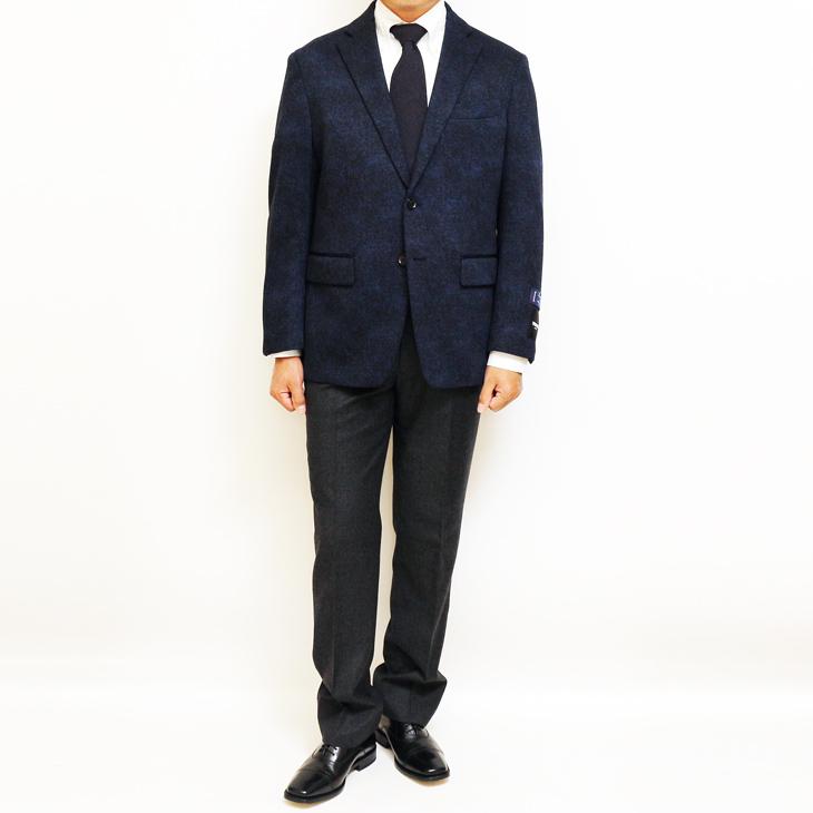 ジャケット テーラード ブレザー 2021-22新作 秋冬 新品 renoma レノマ パリス 濃紺ネイビー杢 石目調 ストレッチ ニット素材 ジャケット (AB体) やや細め | renoma | 02