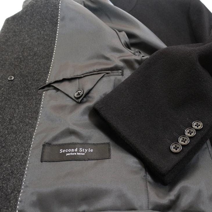 メンズ コート 2021-22 新作秋冬 Second Style カシミア アンゴラ混紡 ブラック 黒無地 スタンドカラー チェスター マオカラー コート |  | 11