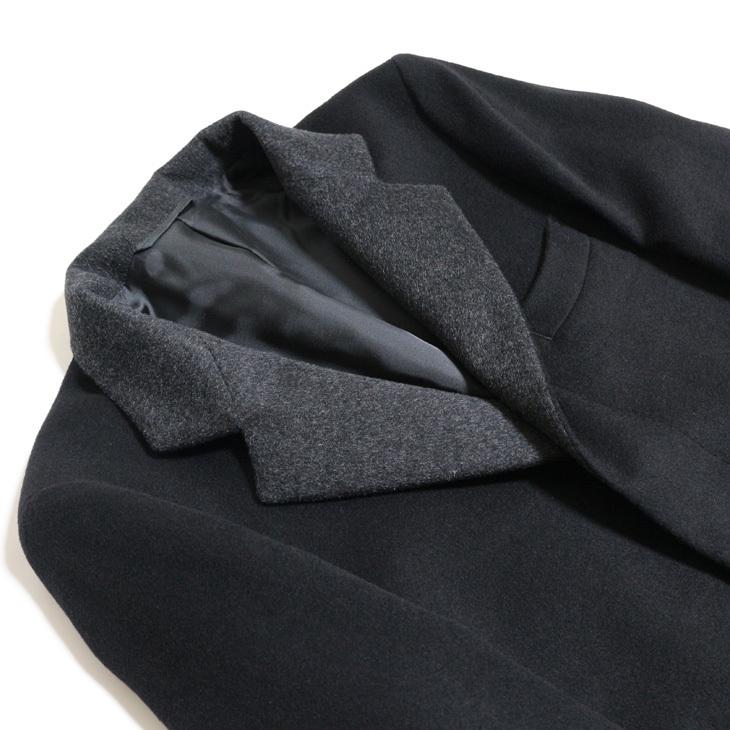 メンズ コート 2021-22 新作秋冬 Second Style カシミア アンゴラ混紡 ブラック 黒無地 スタンドカラー チェスター マオカラー コート |  | 09