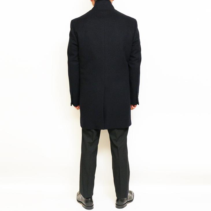メンズ コート 2021-22 新作秋冬 Second Style カシミア アンゴラ混紡 ネイビー 濃紺無地 スタンドカラー チェスター マオカラー コート |  | 06