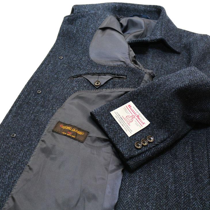 美品　Harris Tweed コート 100% ピュアウール ネイビー e8540.jpg
