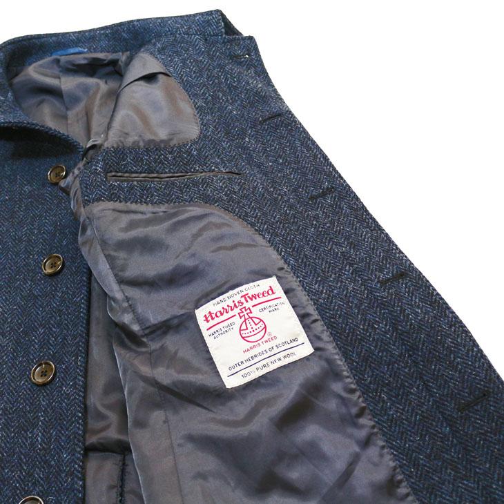SALE ハリスツイード コート 新品 秋冬 英国 Harris Tweed 霜降り調 ネイビー杢 ヘリンボーン 杉綾織 ステンカラーコート | HARRIS TWEED | 12