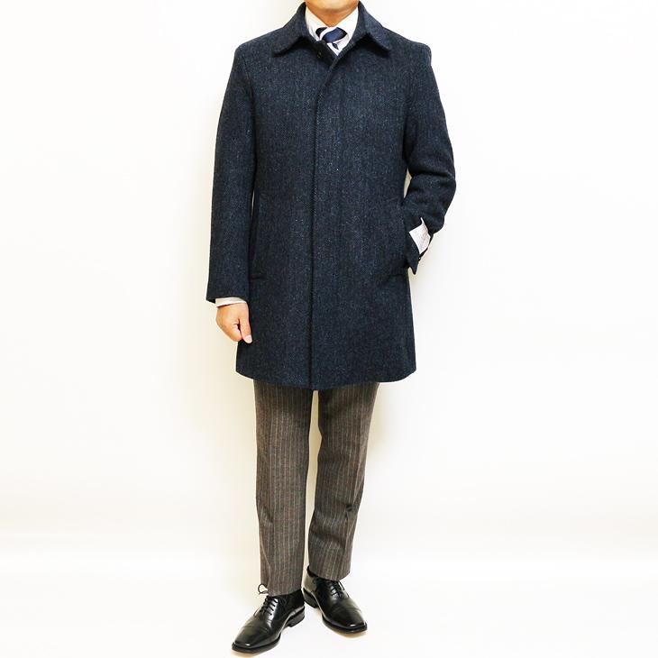 ウール ヘリンボーン コート 4つボタン　MENS　ハリスツィード HARRIS TWEED ハリスツイード Harris Tweed チェスターコート