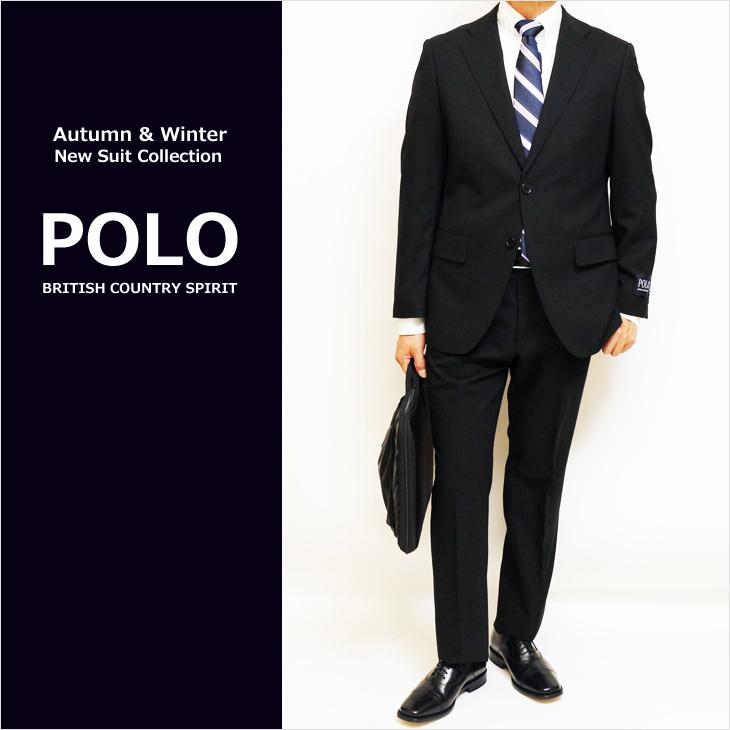 スーツ メンズ 2021-22 新作 秋冬 POLO BRITISH COUNTRY SPIRIT ポロ ビーシーエス 黒ブラック 織柄シャドー ストライプ スリム型 (AB体) ウエストマジック | POLO BCS