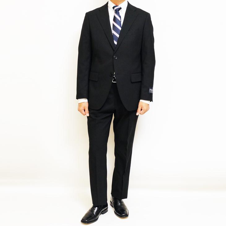 スーツ メンズ 2021-22 新作 秋冬 POLO BRITISH COUNTRY SPIRIT ポロ ビーシーエス 黒ブラック 織柄シャドー ストライプ スリム型 (AB体) ウエストマジック | POLO BCS | 01
