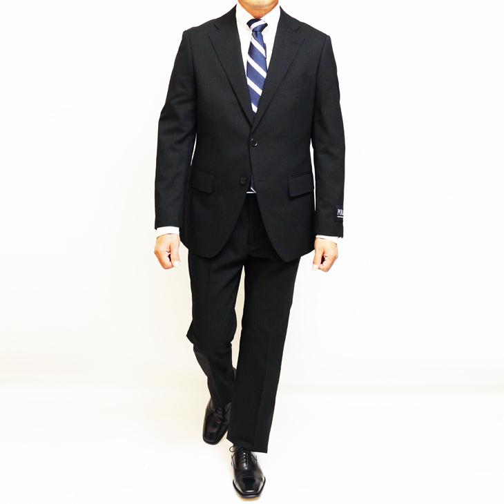 スーツ メンズ 2021-22 新作 秋冬 POLO BRITISH COUNTRY SPIRIT ポロ ビーシーエス 黒ブラック 織柄シャドー ストライプ スリム型 (AB体) ウエストマジック | POLO BCS | 02