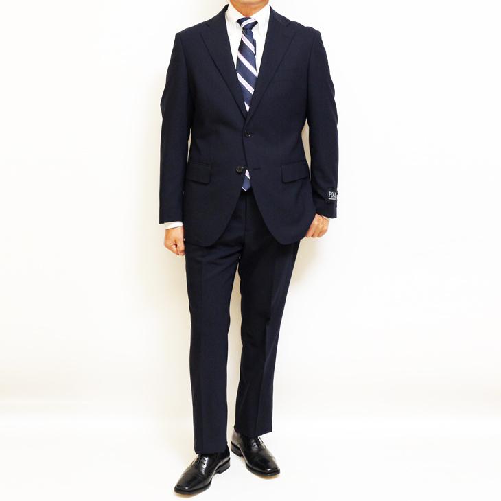 スーツ メンズ 2021-22 新作 秋冬 POLO BRITISH COUNTRY SPIRIT ポロ ビーシーエス 濃紺ネイビー 織柄シャドー ストライプ スリム型 (AB体) ウエストマジック | POLO BCS | 01