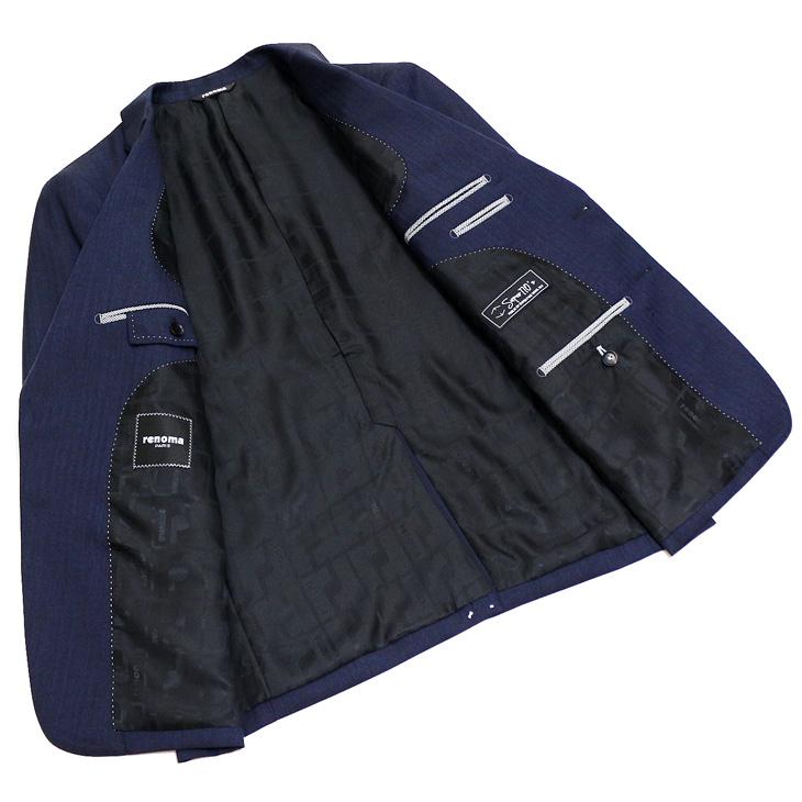 スーツ メンズ 新品 秋冬 レノマ パリス Super110s 明るめネイビー 杉綾織 ヘリンボーン DROP6.5 2つボタン ビジネス スーツ (AB/BB体) | renoma | 04