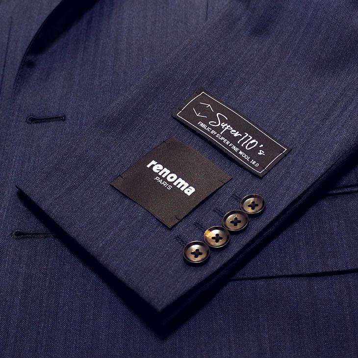 スーツ メンズ 新品 秋冬 レノマ パリス Super110s 明るめネイビー 杉綾織 ヘリンボーン DROP6.5 2つボタン ビジネス スーツ (AB/BB体) | renoma | 05