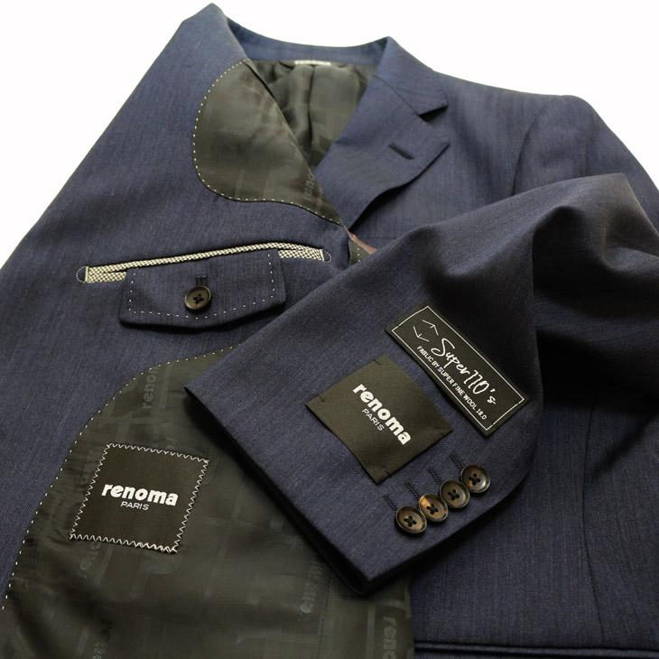 スーツ メンズ 新品 秋冬 レノマ パリス Super110s 明るめネイビー 杉綾織 ヘリンボーン DROP6.5 2つボタン ビジネス スーツ (AB/BB体) | renoma | 06