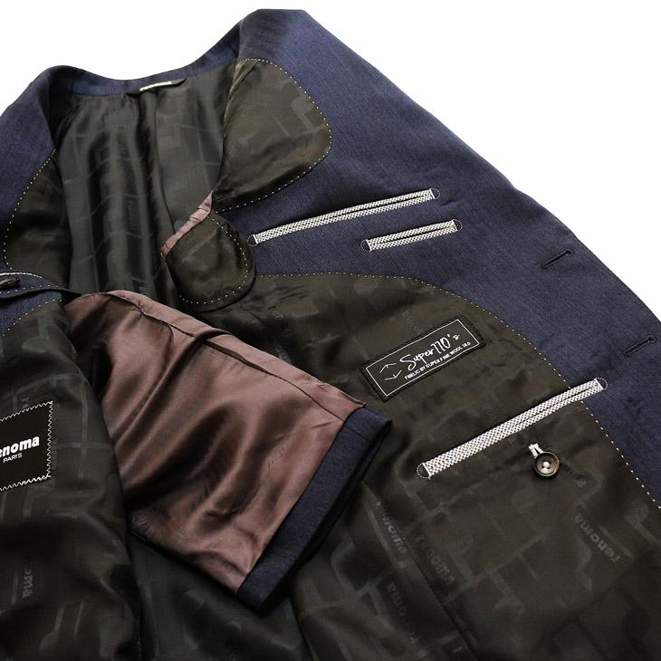 スーツ メンズ 新品 秋冬 レノマ パリス Super110s 明るめネイビー 杉綾織 ヘリンボーン DROP6.5 2つボタン ビジネス スーツ (AB/BB体) | renoma | 07