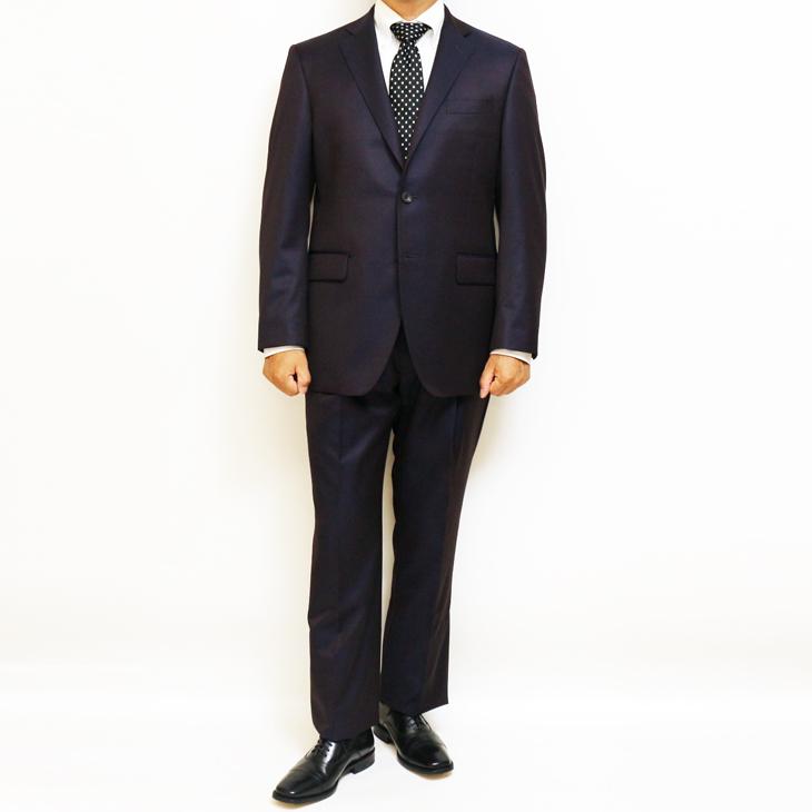 2026-27 新作 スーツ メンズ 秋冬 春夏 新品 REDA  Super110s 国内オーダー工場生産 濃紺ネイビー玉虫パープル無地 ビジネス ゆったり型 (AB/BB体) 日本製 |  | 01