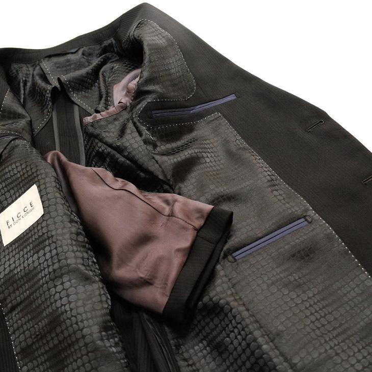 スーツ メンズ 春夏 秋冬 通年 新品 FICCE フィッチェ 黒ブラック 織柄 2つボタンナロー ノータックローライズパンツ スリム型 スーツ (A/AB体) | FICCE | 08