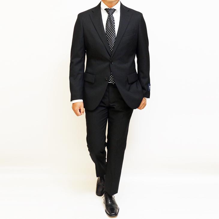 スーツ メンズ 新品 春夏秋冬 通年 POLO BRITISH COUNTRY SPIRIT ポロ ビーシーエス 黒ブラック 織柄シャドー ストライプ スリム型 (A/AB/BB体)ウエストマジック | POLO BCS | 02