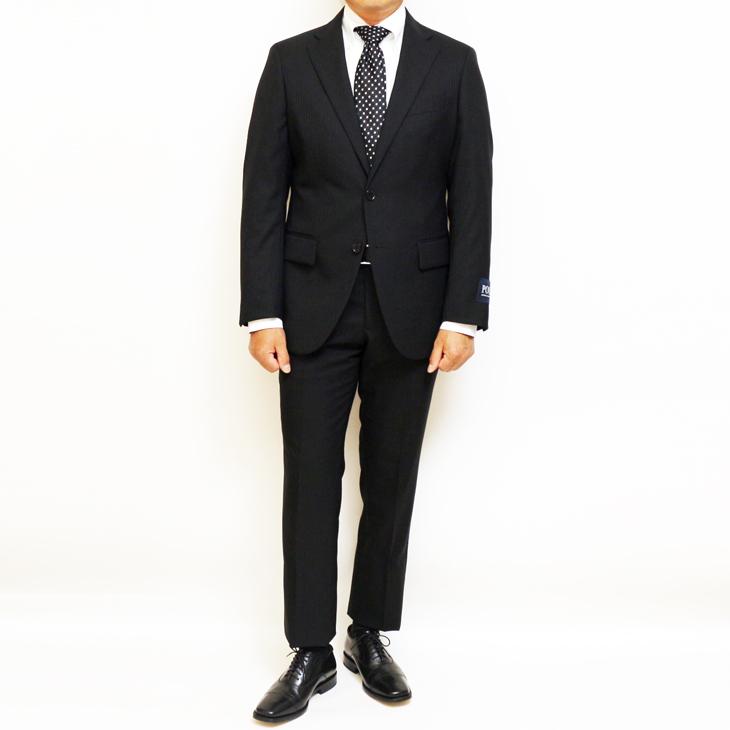 スーツ メンズ 新品 春夏秋冬 通年 POLO BRITISH COUNTRY SPIRIT ポロ ビーシーエス 黒ブラック 織柄シャドー ストライプ スリム型 (A/AB/BB体)ウエストマジック | POLO BCS | 03