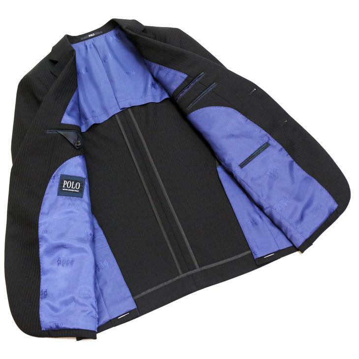 スーツ メンズ 新品 春夏秋冬 通年 POLO BRITISH COUNTRY SPIRIT ポロ ビーシーエス 黒ブラック 織柄シャドー ストライプ スリム型 (A/AB/BB体)ウエストマジック | POLO BCS | 06