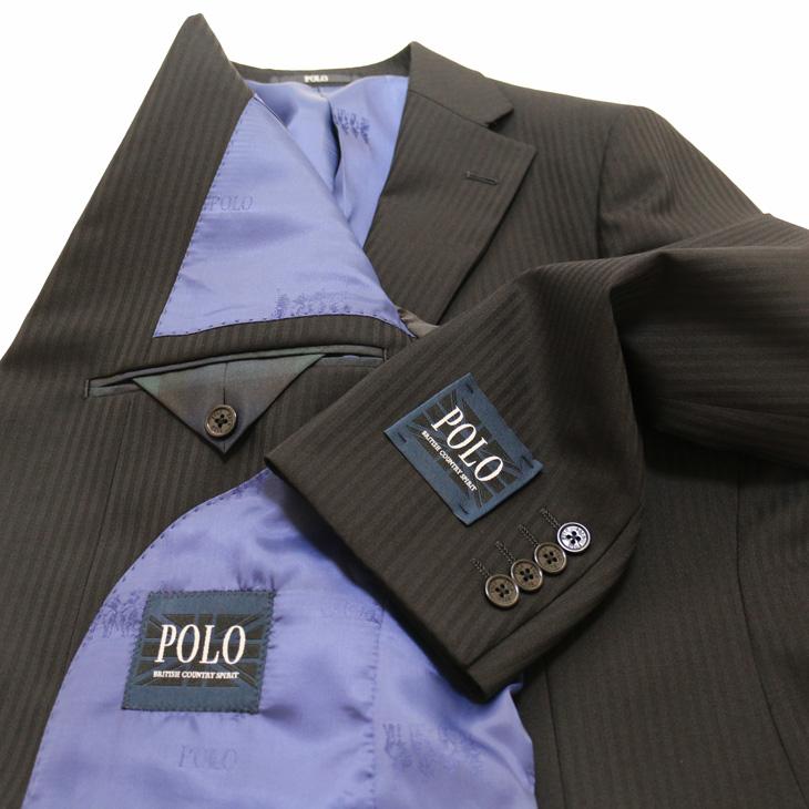 スーツ メンズ 新品 春夏秋冬 通年 POLO BRITISH COUNTRY SPIRIT ポロ ビーシーエス 黒ブラック 織柄シャドー ストライプ スリム型 (A/AB/BB体)ウエストマジック | POLO BCS | 07
