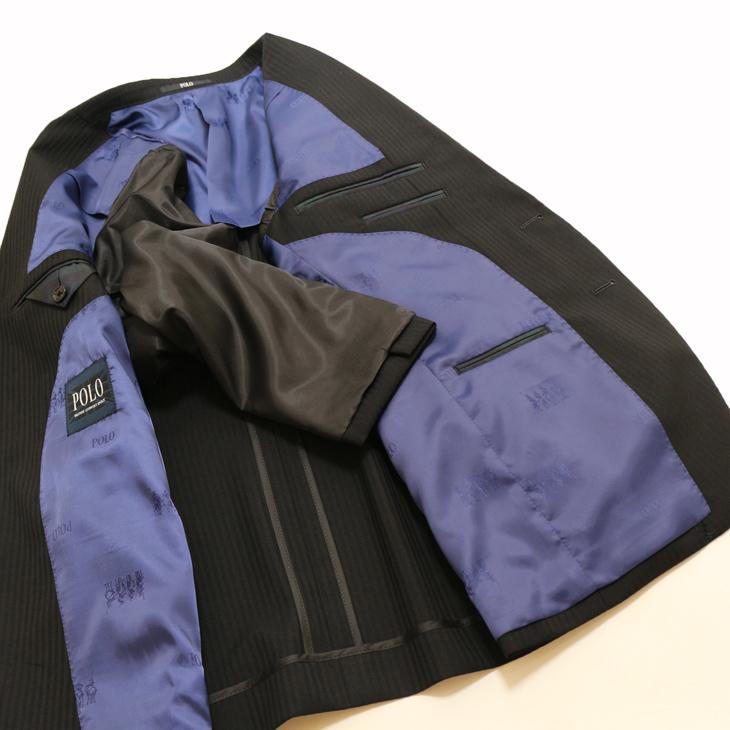 スーツ メンズ 新品 春夏秋冬 通年 POLO BRITISH COUNTRY SPIRIT ポロ ビーシーエス 黒ブラック 織柄シャドー ストライプ スリム型 (A/AB/BB体)ウエストマジック | POLO BCS | 08