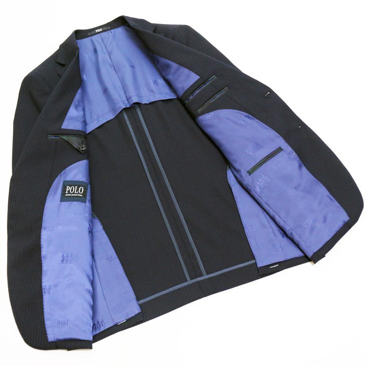 スーツ メンズ 新品 春夏秋冬 通年 POLO BRITISH COUNTRY SPIRIT ポロ ビーシーエス 濃紺ネイビー織柄シャドーストライプ スリム型 (A/AB/BB/E体)ウエスト伸びる | POLO BCS | 06