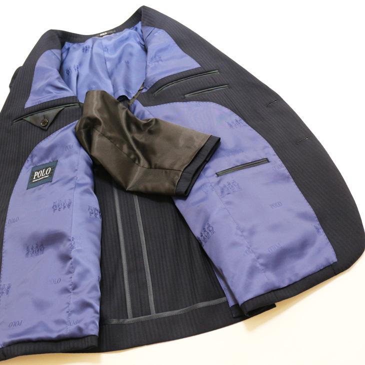 スーツ メンズ 新品 春夏秋冬 通年 POLO BRITISH COUNTRY SPIRIT ポロ ビーシーエス 濃紺ネイビー織柄シャドーストライプ スリム型 (A/AB/BB/E体)ウエスト伸びる | POLO BCS | 08