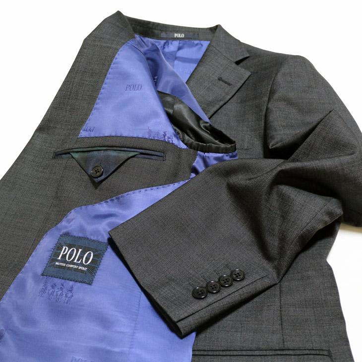 スーツ メンズ 新品 春夏秋冬 通年 POLO BRITISH COUNTRY SPIRIT ポロ ビーシーエス 濃灰グレー杢 シャンブレー無地系 スリム型 (A/AB/BB体)ウエストマジック | POLO BCS | 07