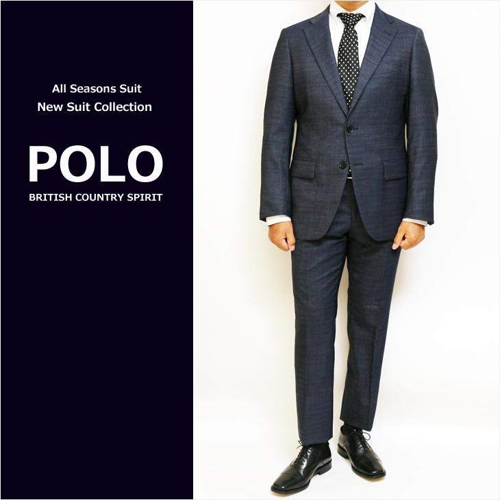スーツ メンズ 新品 春夏秋冬 通年 POLO BRITISH COUNTRY SPIRIT ポロ ビーシーエス 濃紺ネイビー杢 シャンブレー無地系 スリム型 (A/AB/BB体)ウエストマジック | POLO BCS