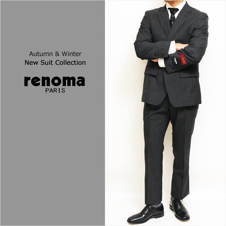 SALE スーツ メンズ 新品 春夏 renoma paris レノマ パリス Super110s 灰グレー 小柄チェック DROP6.5 2つボタン ビジネス スーツ (AB/BB体) J-REP05-2B | renoma