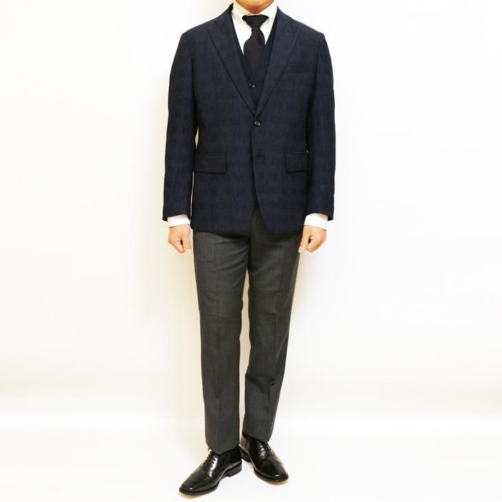 ジャケット テーラード ブレザー 2024 春夏 新作 renoma レノマ paris パリス 楊柳（ヨウリュウ） 濃紺ネイビー藍染調 ジャケット (AB/BB体) やや細め | renoma | 01