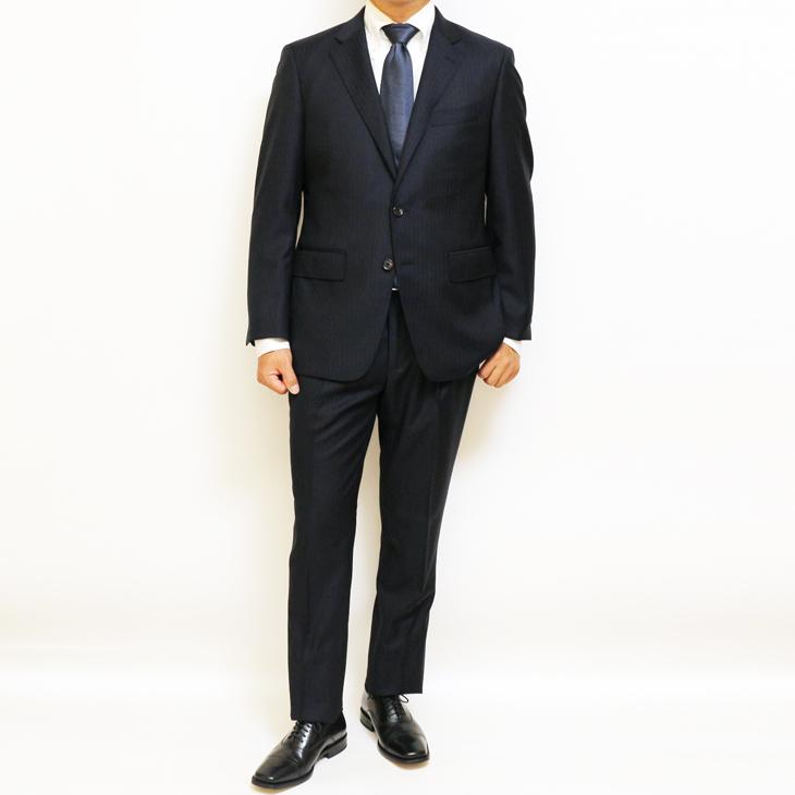 SALE スーツ メンズ 新作 秋冬 西川毛織 Super110s 濃紺ネイビー杉綾織 DROP6.5 2つボタン ビジネス スーツ (AB/BB体) J-REP05-2B |  | 01