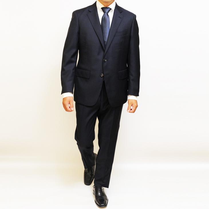 SALE スーツ メンズ 新作 秋冬 西川毛織 Super110s 濃紺ネイビー杉綾織 DROP6.5 2つボタン ビジネス スーツ (AB/BB体) J-REP05-2B |  | 02