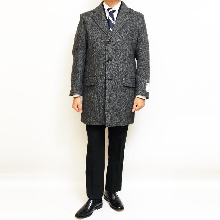 ハリスツイード メンズ チェスターコート 新品 秋冬 英国 Harris Tweed 霜降り調 灰グレー杢 ヘリンボーン 杉綾織 チェスターフィールドコート | HARRIS TWEED | 02