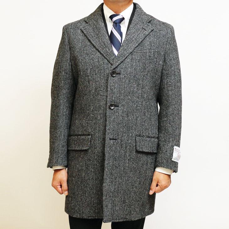 ハリスツイード メンズ チェスターコート 新品 秋冬 英国 Harris Tweed 霜降り調 灰グレー杢 ヘリンボーン 杉綾織 チェスターフィールドコート | HARRIS TWEED | 03