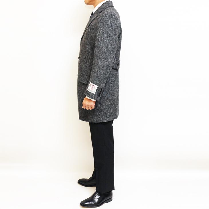 ハリスツイード メンズ チェスターコート 新品 秋冬 英国 Harris Tweed 霜降り調 灰グレー杢 ヘリンボーン 杉綾織 チェスターフィールドコート | HARRIS TWEED | 04