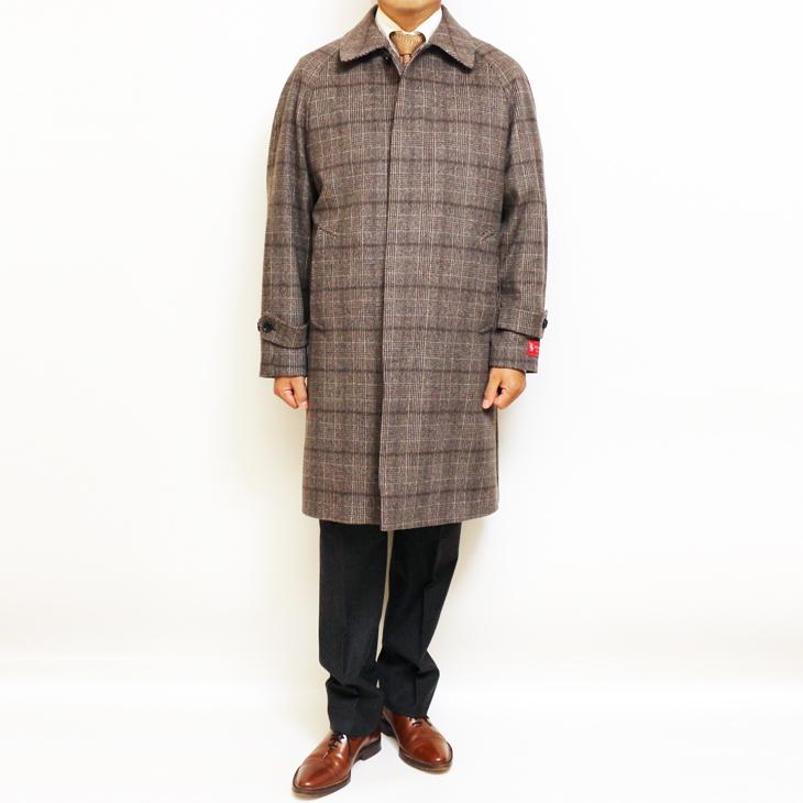 SALE 2024-25 新作 メンズ ステンカラーコート 新品 秋冬 PIACENZA ピアチェンツァ MUST HAVE カシミア混 茶系ブラウン チェック柄 イタリア製生地 | PIACENZA | 01