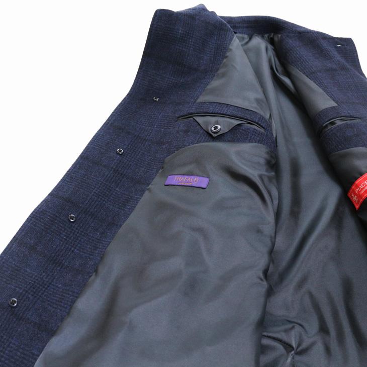 SALE 2024-25 新作 メンズ ステンカラーコート 新品 秋冬 PIACENZA ピアチェンツァ MUST HAVE カシミア混 濃紺ネイビー チェック柄 イタリア製生地 | PIACENZA | 08