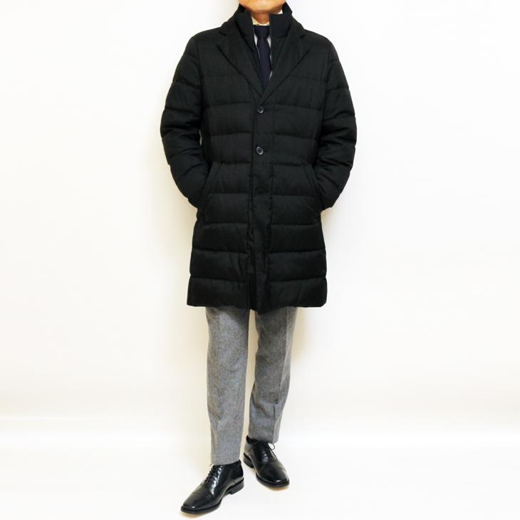 SALE スーツの上から羽織れる チェスター型 ロングダウンコート 秋冬 新品 Second Style タウンユース 撥水 黒ブラック 杉綾織 ヘリンボーン YKKファスナー使用 |  | 02