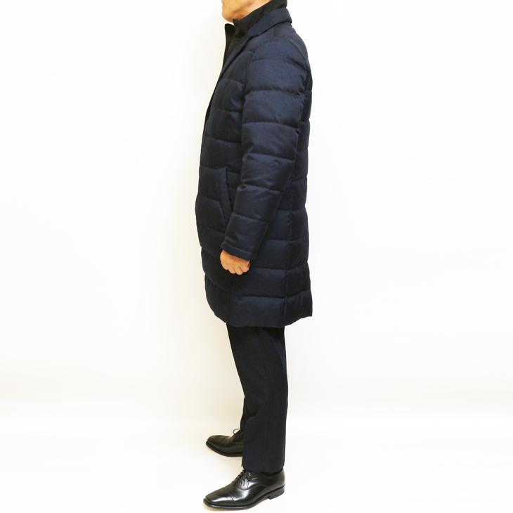 SALE スーツの上から羽織れる チェスター型 ロングダウンコート 秋冬 新品 Second Style タウンユース 撥水 紺ネイビー 杉綾織 ヘリンボーン YKKファスナー使用 |  | 04