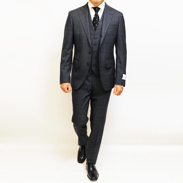SALE スーツ メンズ 新作 秋冬 FICCE フィッチェ 灰グレーチェック 3つボタン段返り ベスト付き スリーピース スーツ (A体) スリム | FICCE | 04