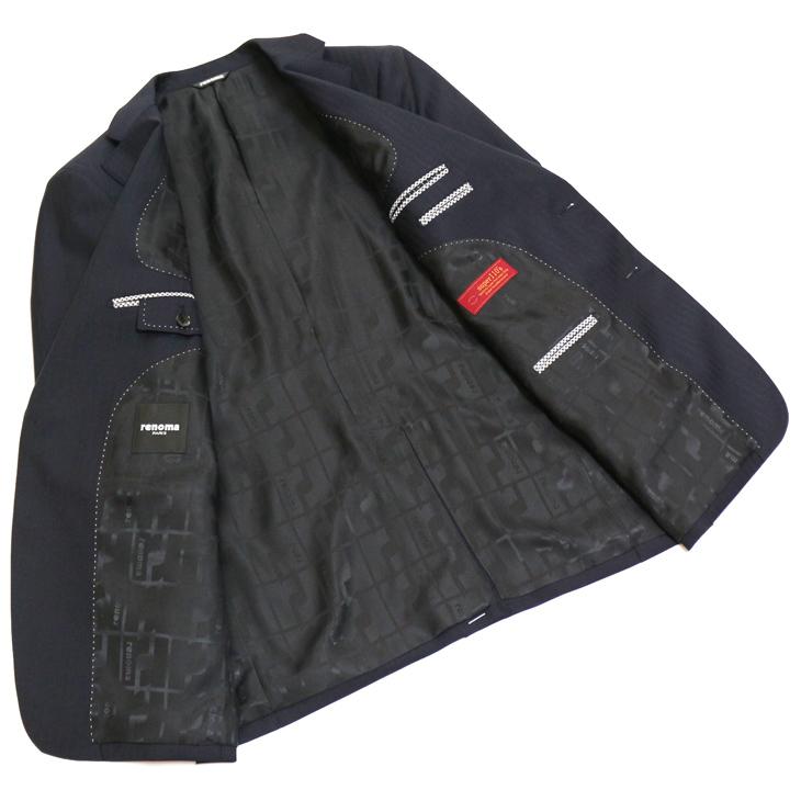 SALE スーツ メンズ 新品 秋冬 renoma paris レノマ パリス 西川毛織 Super110s 濃紺ネイビー織 DROP6.5 2つボタン ビジネス (A/AB/BB体)  J-REP05-2B | renoma | 06