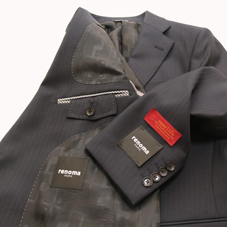 SALE スーツ メンズ 新品 秋冬 renoma paris レノマ パリス 西川毛織 Super110s 濃紺ネイビー織 DROP6.5 2つボタン ビジネス (A/AB/BB体)  J-REP05-2B | renoma | 07
