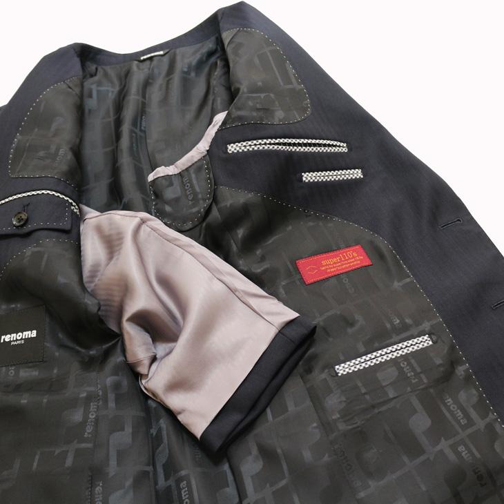 SALE スーツ メンズ 新品 秋冬 renoma paris レノマ パリス 西川毛織 Super110s 濃紺ネイビー織 DROP6.5 2つボタン ビジネス (A/AB/BB体)  J-REP05-2B | renoma | 08