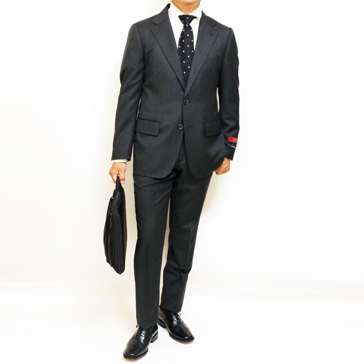 SALE スーツ メンズ 秋冬 新品 Stanley Blacker スタンリーブラッカー Super110s 灰グレー杢 織柄シャドー縞 ビジネス スーツ (A/AB体) やや細め |  | 01